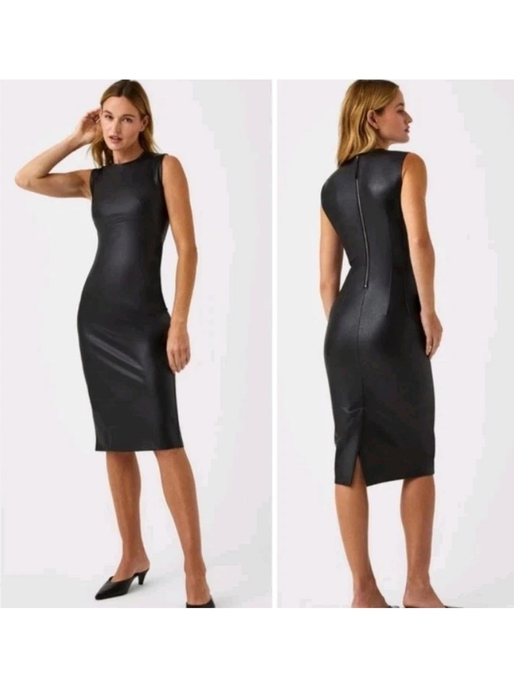 NWT Spanx Il Fitted Dress Luxe Black Faux Leather Small